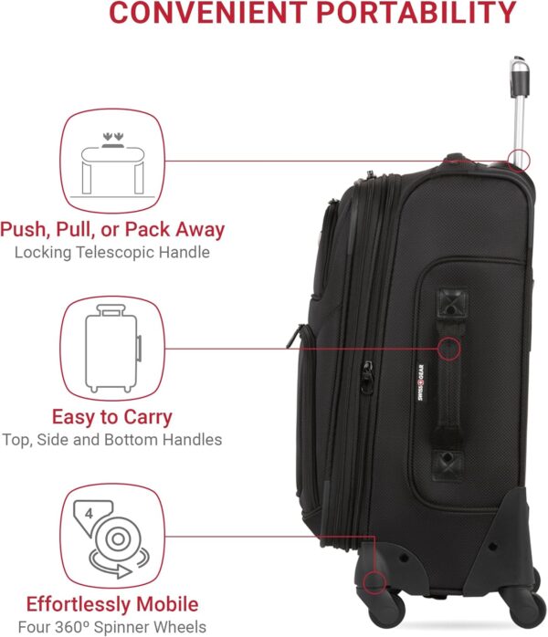 SwissGear Sion Softside Expandable Luggage, Black, Checked-Medium 25-Inch - Image 3