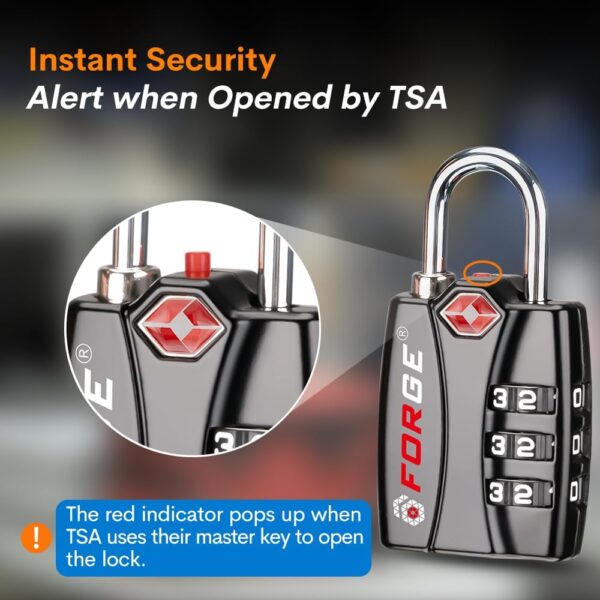 Forge TSA Luggage Combination Lock - Open Alert Indicator, Easy Read Dials, Alloy Body- Ideal for Travel, Lockers, Bags (Black 4PK) - Image 4
