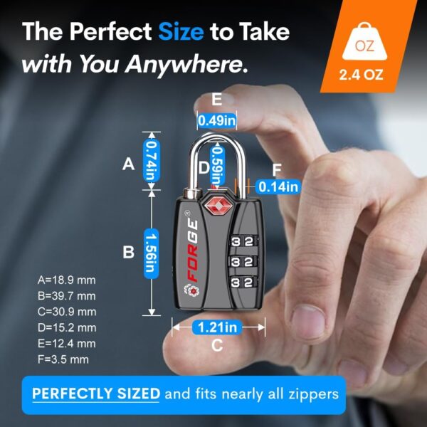 Forge TSA Luggage Combination Lock - Open Alert Indicator, Easy Read Dials, Alloy Body- Ideal for Travel, Lockers, Bags (Black 4PK) - Image 5