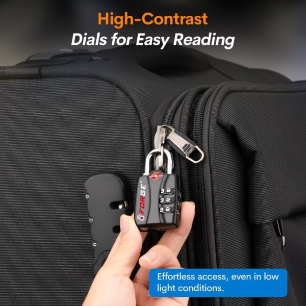Forge TSA Luggage Combination Lock - Open Alert Indicator, Easy Read Dials, Alloy Body- Ideal for Travel, Lockers, Bags (Black 4PK) - Image 7