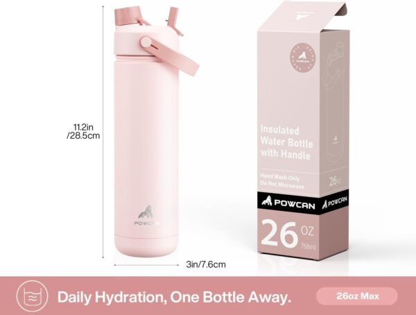 26 oz Insulated Water Bottle with 2-in-1 Straw and Spout Lid, Keep Cold 24H, Leak-Proof, Fits in Car Cup Holder, Stainless Steel Water Bottle for Sports, Travel, and School (Cotton Candy) - Image 7