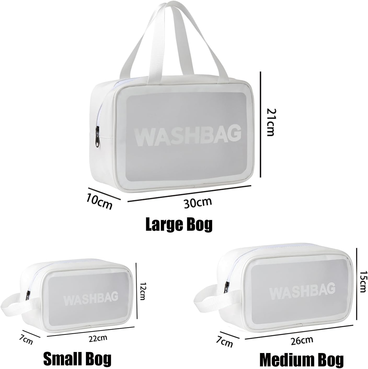 Clear Travel Bags for Toiletries,3 Pack Toiletry Bag,Matte Translucent Toiletry Bag,Makeup Bag With Handy Handle,Travel Pouch,Makeup Cosmetic Organizer for Travel Essentials(White) - Image 3
