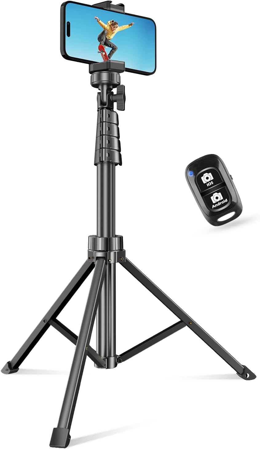 SENSYNE 62" Phone Tripod & Selfie Stick, Extendable Cell Phone Tripod Stand with Wireless Remote and Phone Holder, Compatible with iPhone Android Phone, Camera - Image 2