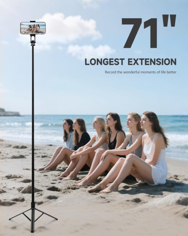 71” Phone Tripod & Selfie Stick, Portable All in One Extendable Cell Phone Tripod Stand, with Wireless Remote Control for iPhone/Samsung/Android/Camera - Image 4