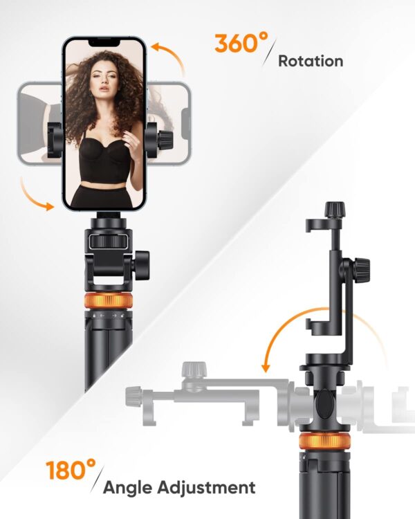 EUCOS 62" Phone Tripod, Tripod for iPhone & Selfie Stick Tripod with Remote, Extendable Phone Tripod Stand & Travel Tripod, Solidest Cell Phone Tripod Compatible with iPhone/Android - Image 7