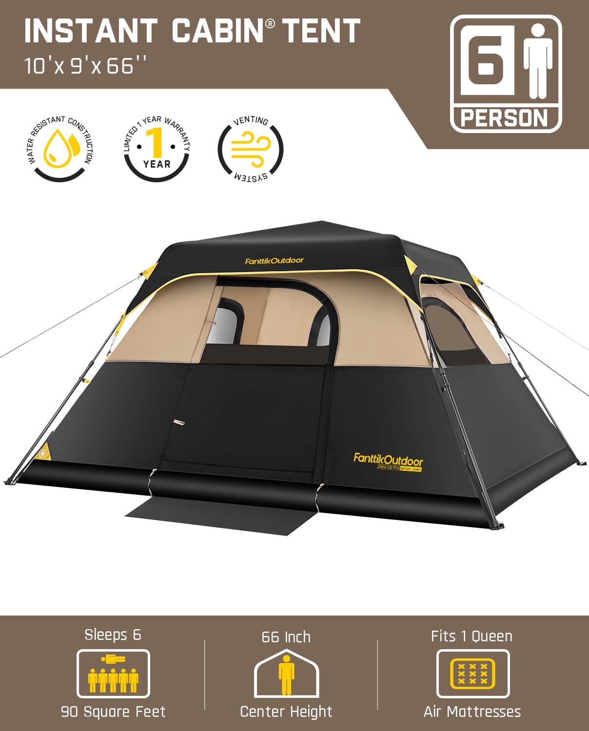 FanttikOutdoor Camping Tent 4/6/8/10 Person Instant Cabin Tent Setup in 60 Seconds with Rainfly & Windproof Portable with Carry Bag for Family Camping & Hiking - Image 3