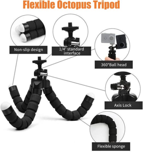 Accessories Kit for Action Camera, Handheld Selfie Stick + Suction Cup Mount + Floating Handle Grip + Flexible Octopus Tripod, Universal Action Camera Bundle for Recording VLOG/POV - Image 5