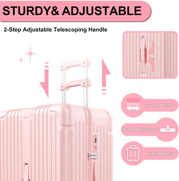 Krute Luggage 28 Inch Suitcase with 4 Universal Wheels TSA Lock PC+ABS Hardside Checked Luggage (Pink) - Image 8