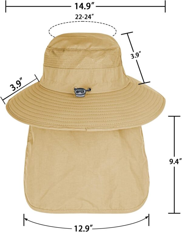 Sun Hats for Men Women Fishing Hat UPF 50+ Breathable Wide Brim Bucket Hats Summer UV Protection Safari Hat with Neck Flap - Image 7