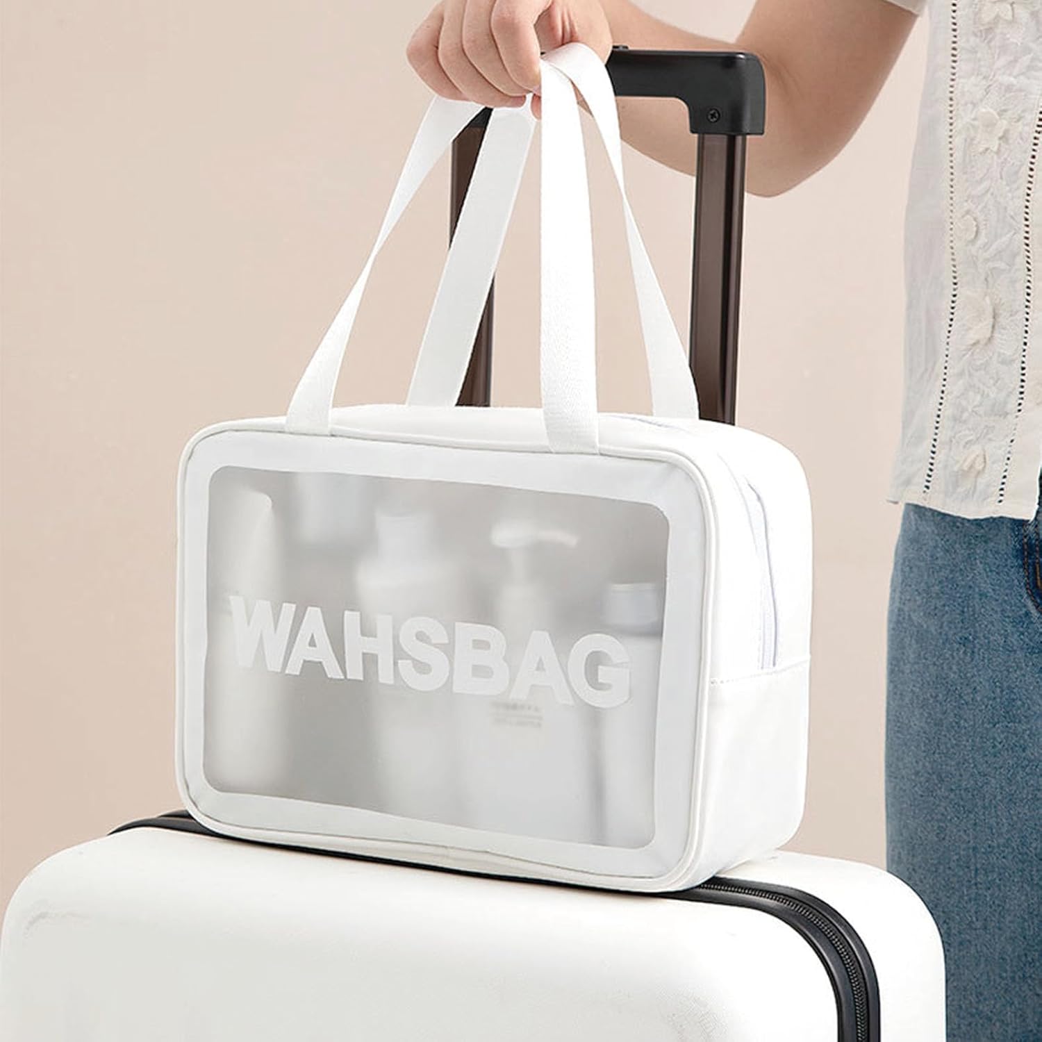 Clear Travel Bags for Toiletries,3 Pack Toiletry Bag,Matte Translucent Toiletry Bag,Makeup Bag With Handy Handle,Travel Pouch,Makeup Cosmetic Organizer for Travel Essentials(White) - Image 8
