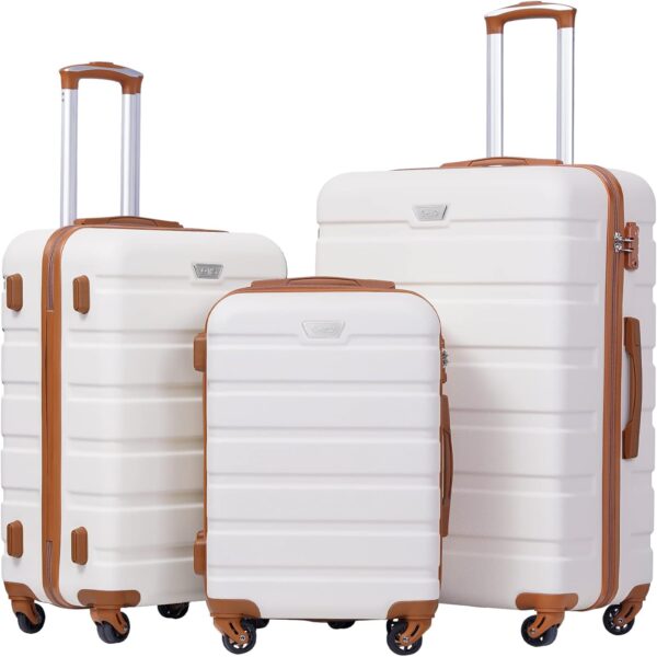 Coolife Luggage 3 Piece Set Suitcase Spinner Hardshell Lightweight TSA Lock (apricot white, 3 piece set(20in24in28in)) - Image 2