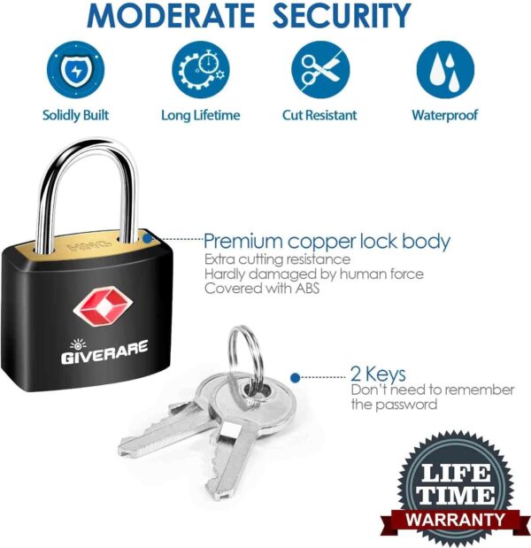 4 Pack TSA Approved Travel Luggage Locks with Keys, Solid Brass Copper Keyed Padlock, ABS Plastic Covered Small Locks for Suitcase, Backpack, Gym Locker, Jewelry Box-by GIVERARE - Image 8