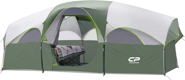CAMPROS CP Tent 8 Person Camping Tents, Weather Resistant Family Tent, 5 Large Mesh Windows, Double Layer, Divided Curtain for Separated Room, Portable with Carry Bag - Image 2