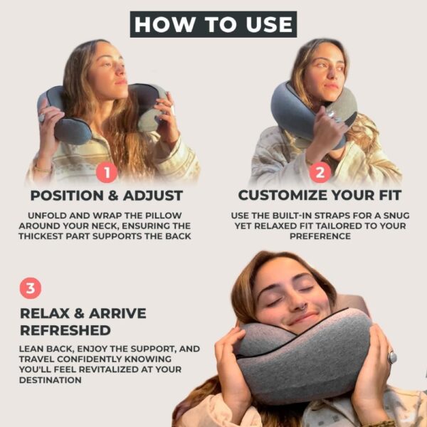 FlyHugz® Neck Travel Pillow | Memory Foam Neck Pillow for Comfort on Airplane | Compact and Ergonomic Design for Travel, Car Rides, and Home Use | Ideal for Adults and Kids - Image 4