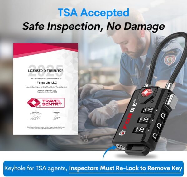TSA Approved Cable Luggage Locks, Re-settable Combination with Alloy Body, Black 2 Locks. - Image 3