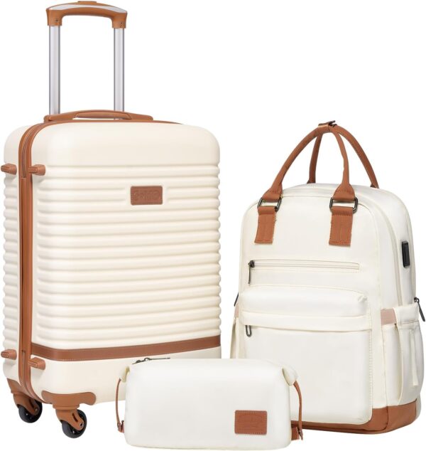Coolife Suitcase Set 3 Piece Luggage Set Carry On Travel Luggage TSA Lock Spinner Wheels Hardshell Lightweight Luggage Set(White, 3 piece set (BP/TB/20)) - Image 2