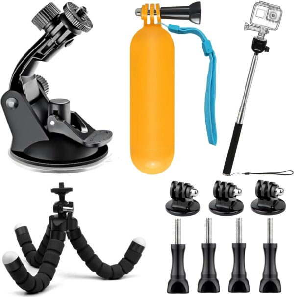 Accessories Kit for Action Camera, Handheld Selfie Stick + Suction Cup Mount + Floating Handle Grip + Flexible Octopus Tripod, Universal Action Camera Bundle for Recording VLOG/POV - Image 2