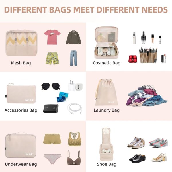BAGAIL 8 Set Packing Cubes Luggage Packing Organizers for Travel Accessories-Cream - Image 5