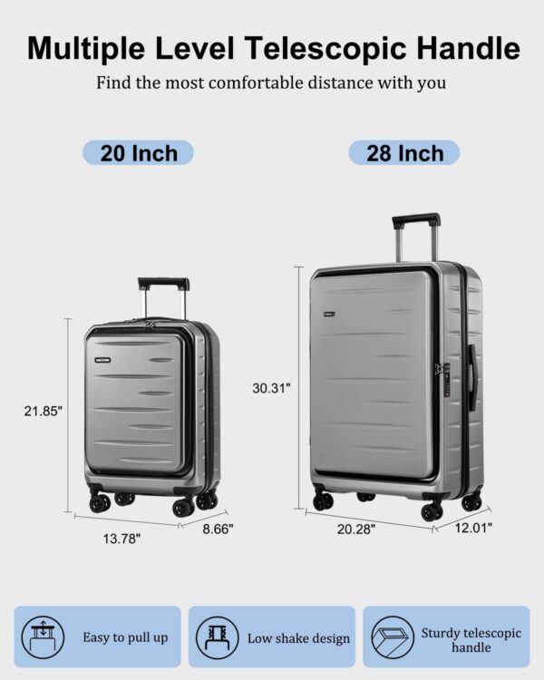 Luggage Sets 2 Pieces, 20 Inch Carry On Luggage and Expandable 28 Inch Checked Luggage with Spinner Wheels, Lightweight ABS+PC Hard Shell Suitcase with Front Opening, TSA Lock (Gray, 20/28) - Image 9