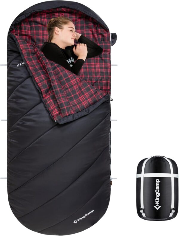KingCamp Sleeping Bag for Adults, Cold Weather & Warm Extra Wide Big & Tall XL Portable Waterproof Flannel Sleeping Bags, Essentials Gear Accessories for Camping Backpacking Hiking Indoor & Outdoor - Image 2