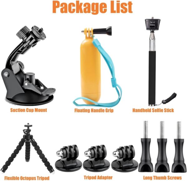 Accessories Kit for Action Camera, Handheld Selfie Stick + Suction Cup Mount + Floating Handle Grip + Flexible Octopus Tripod, Universal Action Camera Bundle for Recording VLOG/POV - Image 8