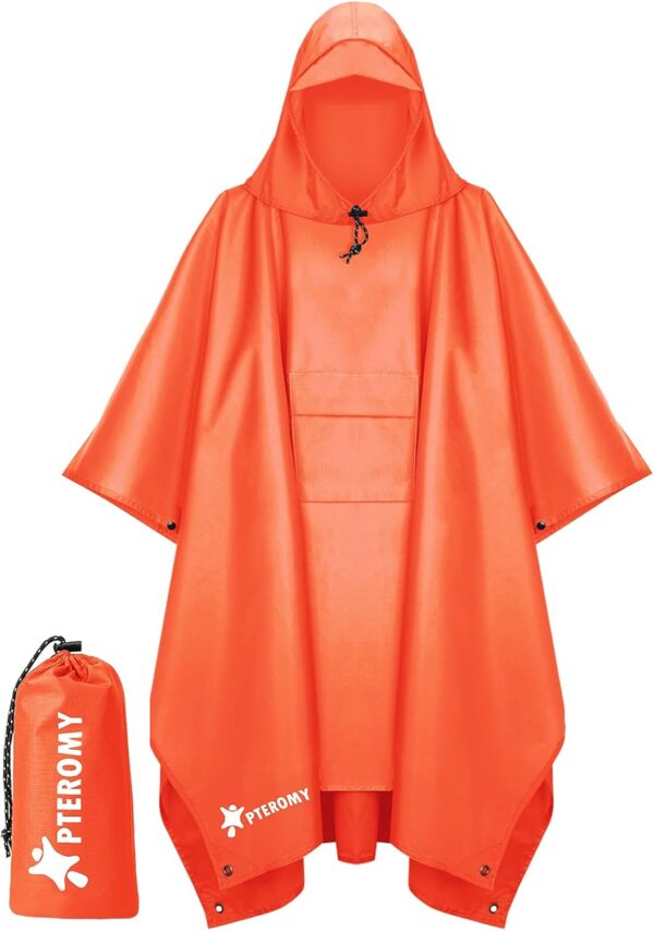 PTEROMY Hooded Rain Poncho for Adult with Pocket, Waterproof Lightweight Unisex Raincoat for Hiking Camping Emergency - Image 2