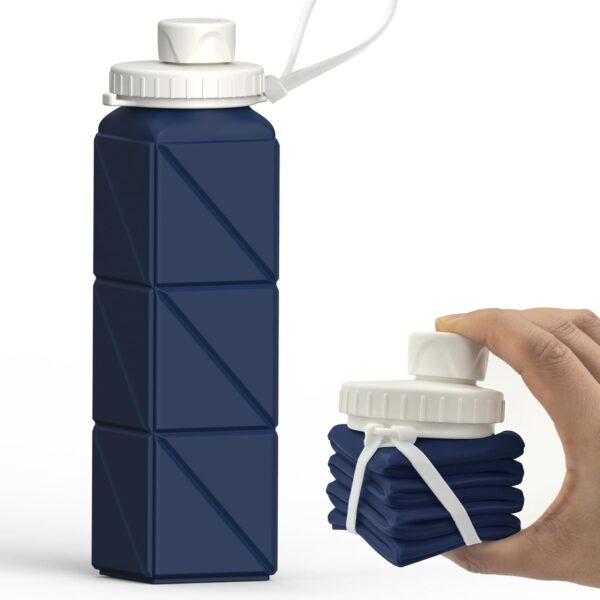 Collapsible Water Bottles 20.6oz, Silicone Foldable Portable Travel Water Bottle, Lightweight Reusable Leakproof for Traveling Camping Hiking Cycling Yoga Sports Outdoor, 1 Pack (Dark Blue) - Image 2