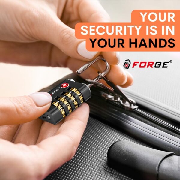 Forge Dual-Opening: Key or Combination Access Lock, TSA Approved Locks for Luggage, Pelican case, Travel, Gym, School, Stainless Steel Shackle. (Black, 4 Pk) - Image 9
