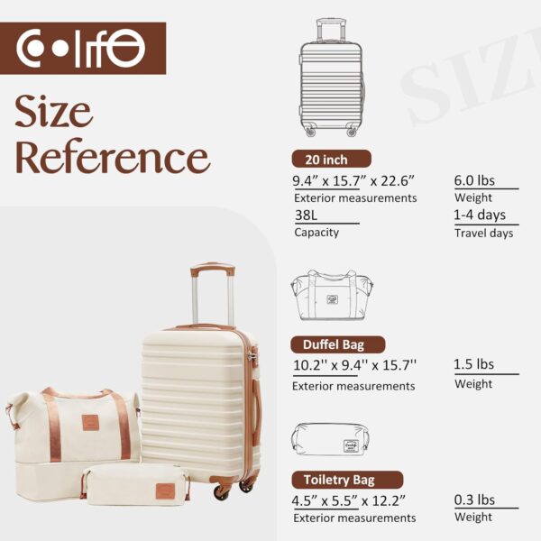 COOLIFE Unisex Adult Luggage Bags, White, 3 Piece Set (DB/TB/20) - Image 8
