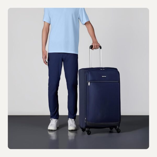Amazon Basics Luggage, 28" Large Checked Softside Suitcase With Wheels With Four 360-Degree Multi-directional Spinner Wheels Expandable Space Zippered Pocket and Straps, Telescopic Handle, Navy Blue - Image 4
