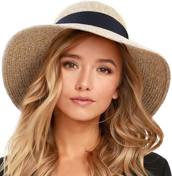 FURTALK Womens Beach Sun Straw Hat UV UPF 80+ Travel Foldable Brim Summer UV Hat - Image 2
