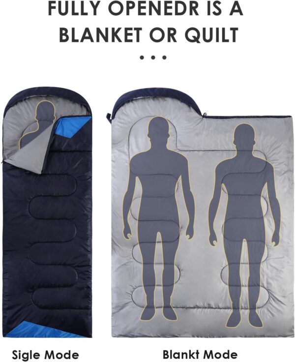 Sleeping Bags for Adults Backpacking Lightweight Waterproof- Cold Weather Sleeping Bag for Girls Boys Mens for Warm Camping Hiking Outdoor Travel Hunting with Compression Bags（Navy Blue） - Image 5