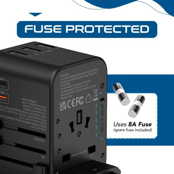 Ceptics Universal Travel Adapter, 35W International Power Adapter with PD & QC 3.0 Dual USB-C, 3 USB Travel Adapter Worldwide, Type I C G A Outlets 110V 220V A/C - EU Euro US UK (11-KU) - Image 10