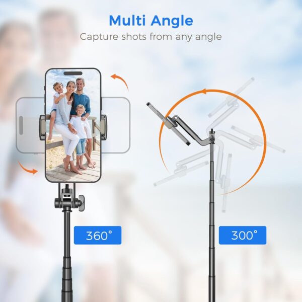 Selfie Stick Travel Tripod for Cell Phone with Remote Control and Phone Holder, Extendable Selfie Stick for iPhone, iPhone Tripod for Video Recording, 50 Inch, Black - Image 5
