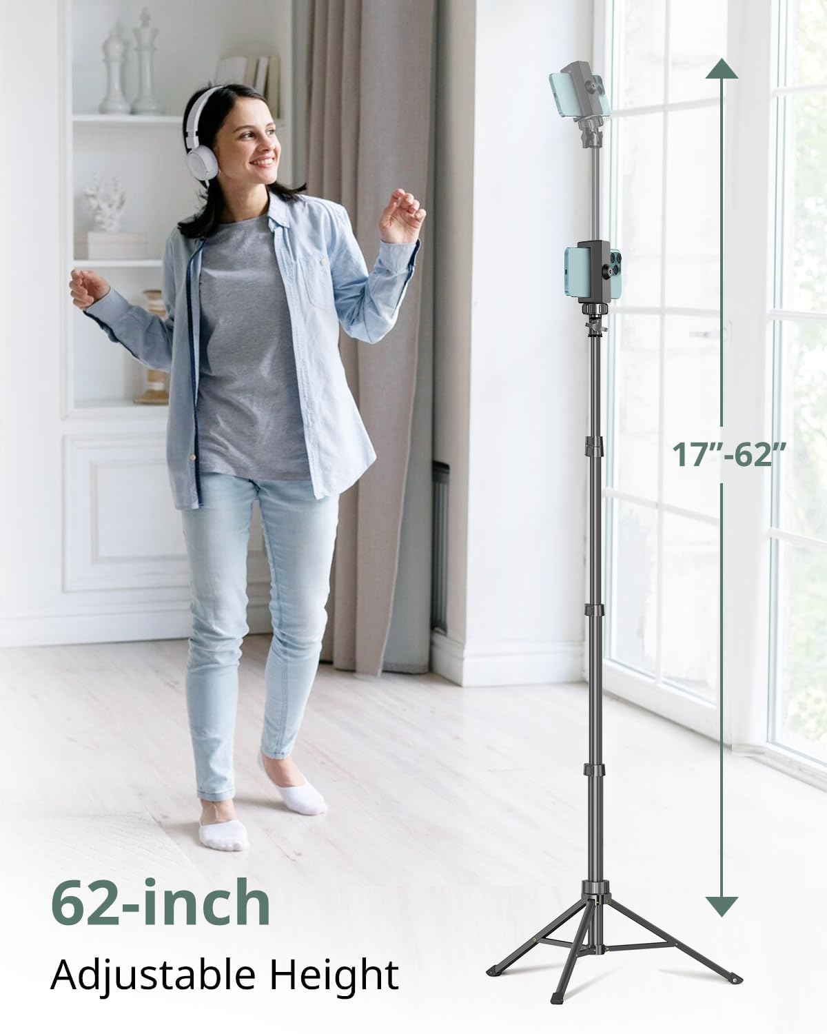 SENSYNE 62" Phone Tripod & Selfie Stick, Extendable Cell Phone Tripod Stand with Wireless Remote and Phone Holder, Compatible with iPhone Android Phone, Camera - Image 3