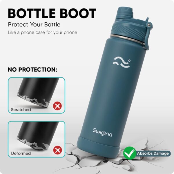 [2-IN-1 LID] Insulated Water Bottle with Silicone Boot (36hrs Cold/18hrs Hot) - DIY Stickers, Leakproof, BPA Free, 24 oz - Image 5