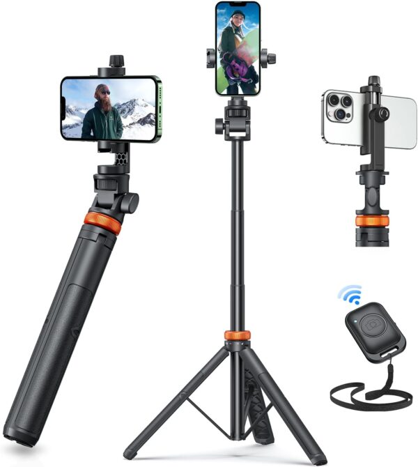 EUCOS 62" Phone Tripod, Tripod for iPhone & Selfie Stick Tripod with Remote, Extendable Phone Tripod Stand & Travel Tripod, Solidest Cell Phone Tripod Compatible with iPhone/Android - Image 2