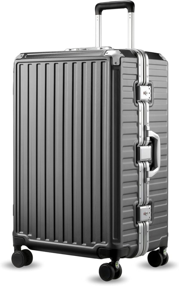LUGGEX Checked Suitcase with Spinner Wheels, 28 Inch Aluminum Frame Zipperless Polycarbonate Hard Shell Suitcase, Charcoal Metallic - Image 2