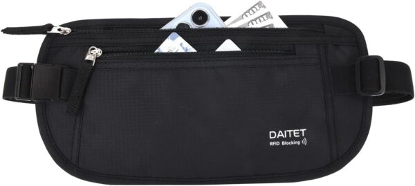 DAITET Money Belt - Passport Holder Secure Hidden Travel Wallet with RFID Blocking, Undercover Fanny Pack (Black) - Image 2