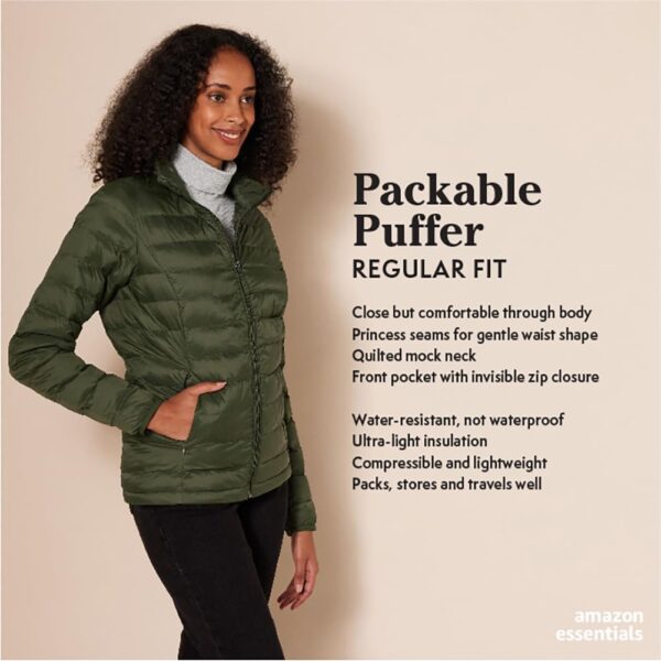 Amazon Essentials Women's Lightweight Long-Sleeve Water-Resistant Packable Puffer Jacket (Available in Plus Size) - Image 3