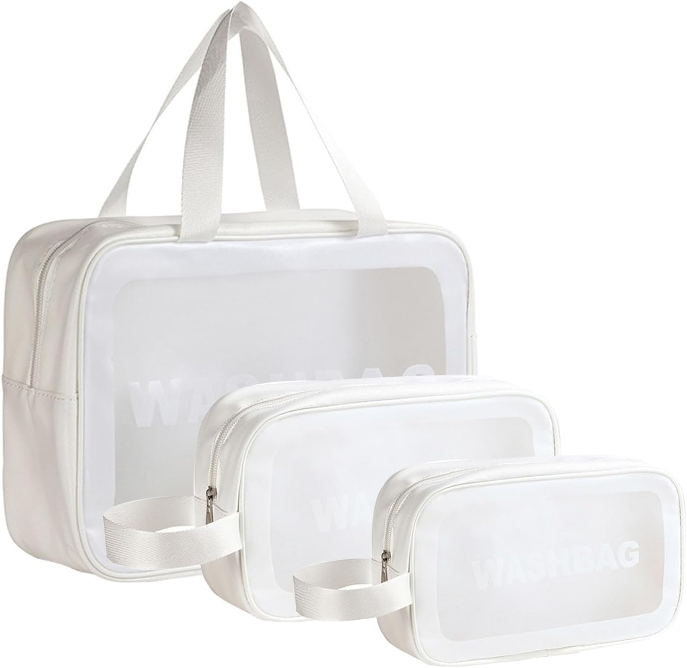 Clear Travel Bags for Toiletries,3 Pack Toiletry Bag,Matte Translucent Toiletry Bag,Makeup Bag With Handy Handle,Travel Pouch,Makeup Cosmetic Organizer for Travel Essentials(White) - Image 2