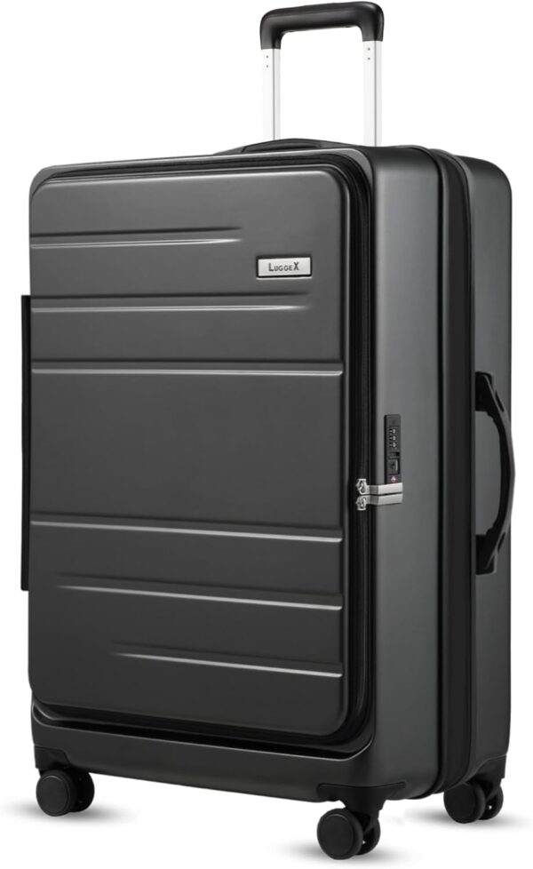 LUGGEX 28 Inch Luggage with Spinner Wheels, Expandable PC Hard Shell Checked Suitcase with Front Opening, Lightweight (Charcoal Metallic, 28 Inch) - Image 2