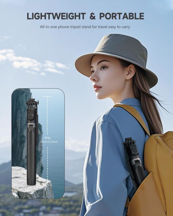 71” Phone Tripod & Selfie Stick, Portable All in One Extendable Cell Phone Tripod Stand, with Wireless Remote Control for iPhone/Samsung/Android/Camera - Image 7