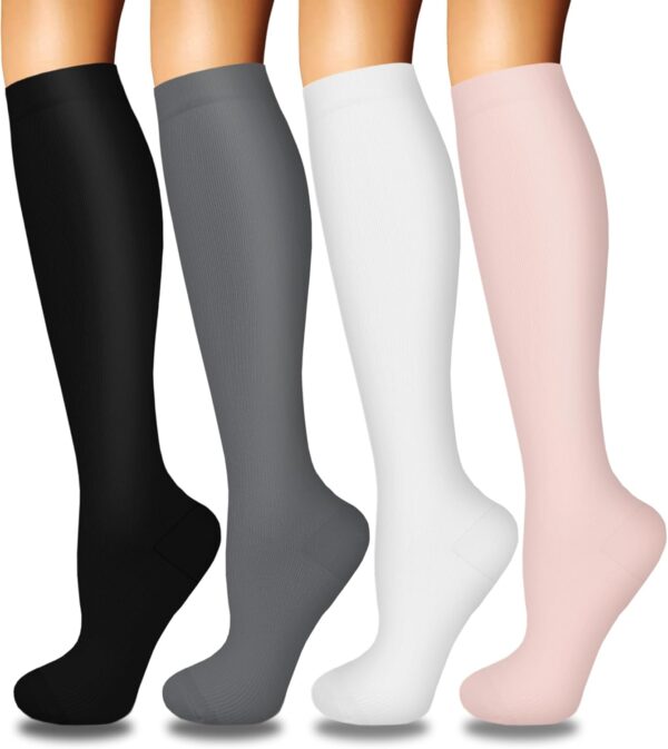 Iseasoo 4 Pairs Compression Socks for Women Circulation-Best Support for Nurses,Running,Athletic,Travel - Image 2