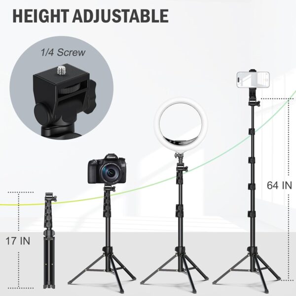 64” Tripod for Cell Phone & Camera, Phone Tripod with Remote and Phone Holder, Sturdy & Stable Height Adjustable Multi-Angle Shot Selfie Stick Tripod for Video Recording - Image 3