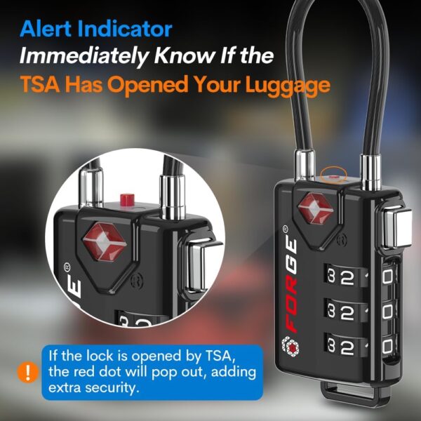 TSA Approved Cable Luggage Locks, Re-settable Combination with Alloy Body, Black 2 Locks. - Image 5
