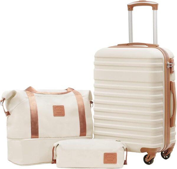COOLIFE Unisex Adult Luggage Bags, White, 3 Piece Set (DB/TB/20) - Image 2