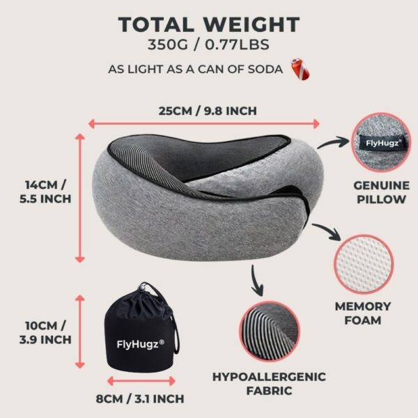 FlyHugz® Neck Travel Pillow | Memory Foam Neck Pillow for Comfort on Airplane | Compact and Ergonomic Design for Travel, Car Rides, and Home Use | Ideal for Adults and Kids - Image 6