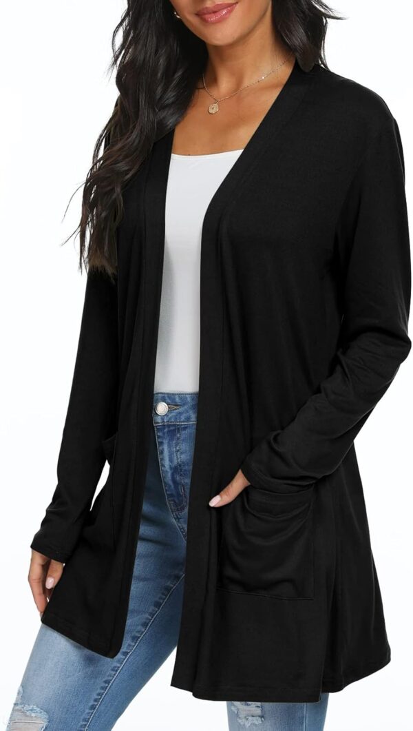 Womens Casual Lightweight with Pocketes Long Sleeve Open Front Cardigan - Image 5