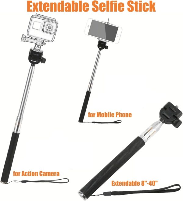 Accessories Kit for Action Camera, Handheld Selfie Stick + Suction Cup Mount + Floating Handle Grip + Flexible Octopus Tripod, Universal Action Camera Bundle for Recording VLOG/POV - Image 6